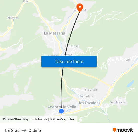La Grau to Ordino map