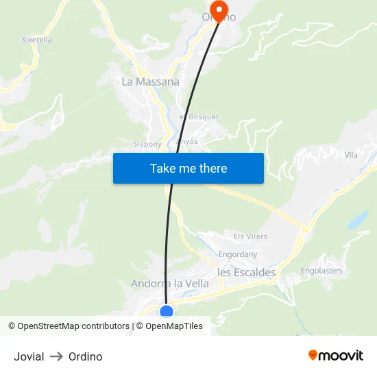 Jovial to Ordino map