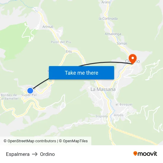 Espalmera to Ordino map