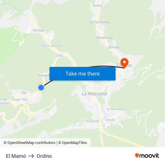 El Mamó to Ordino map