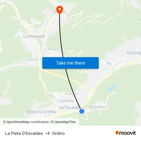 La Pleta D'Escaldes to Ordino map