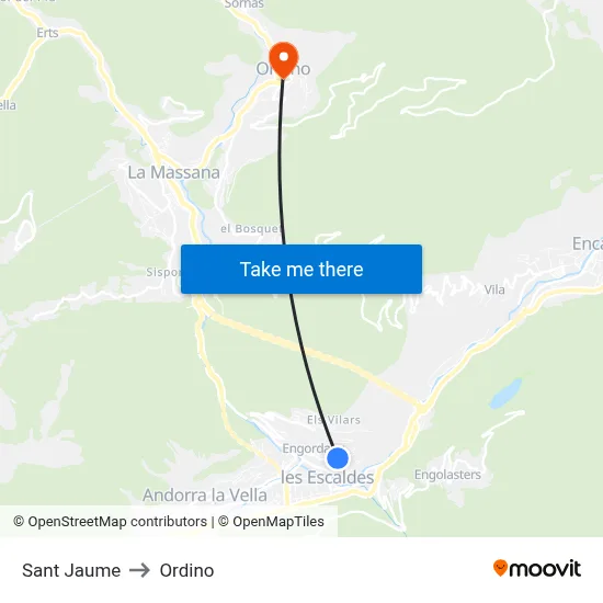 Sant Jaume to Ordino map