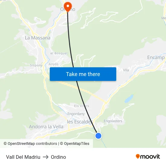 Vall Del Madriu to Ordino map