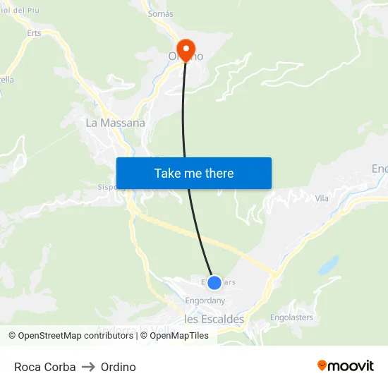 Roca Corba to Ordino map