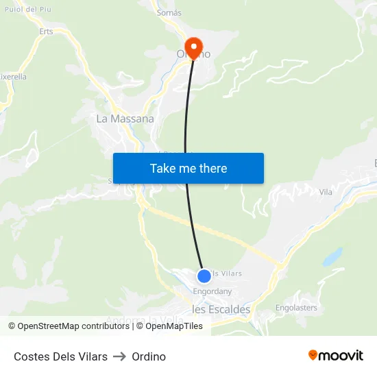 Costes Dels Vilars to Ordino map