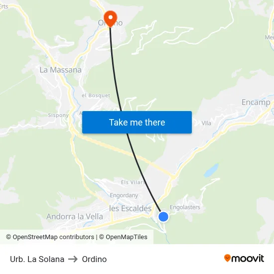 Urb. La Solana to Ordino map
