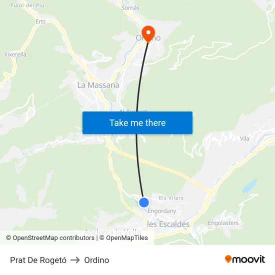 Prat De Rogetó to Ordino map