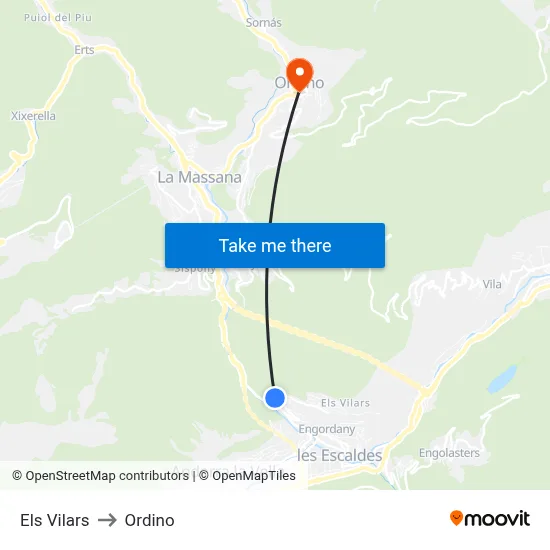 Els Vilars to Ordino map