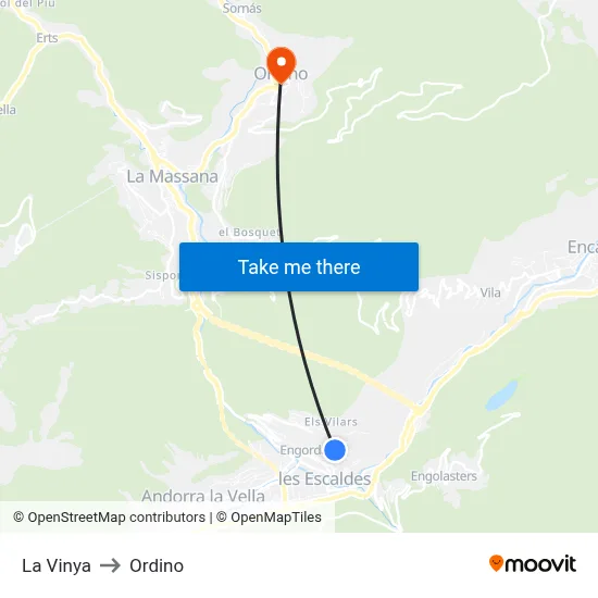 La Vinya to Ordino map