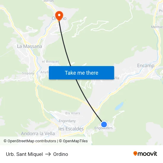 Urb. Sant Miquel to Ordino map