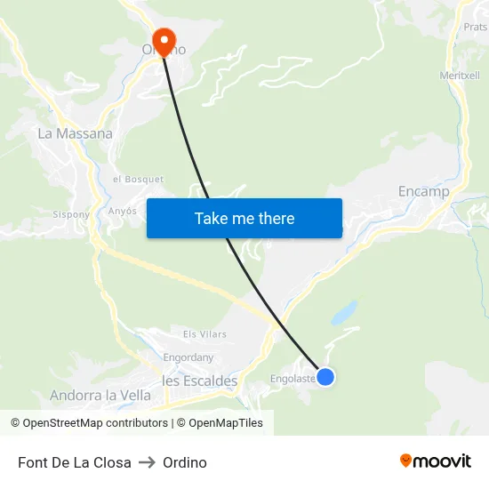 Font De La Closa to Ordino map