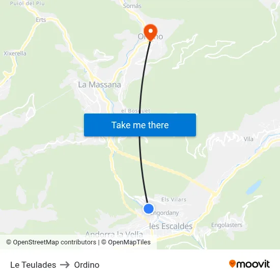 Le Teulades to Ordino map
