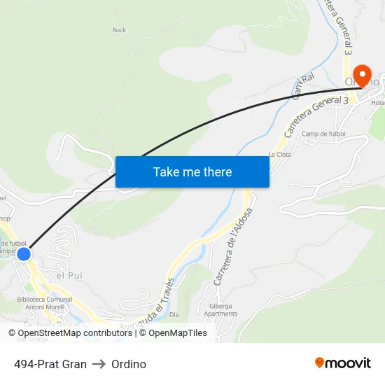 494-Prat Gran to Ordino map