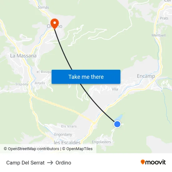 Camp Del Serrat to Ordino map