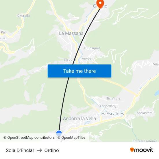 Solà D'Enclar to Ordino map