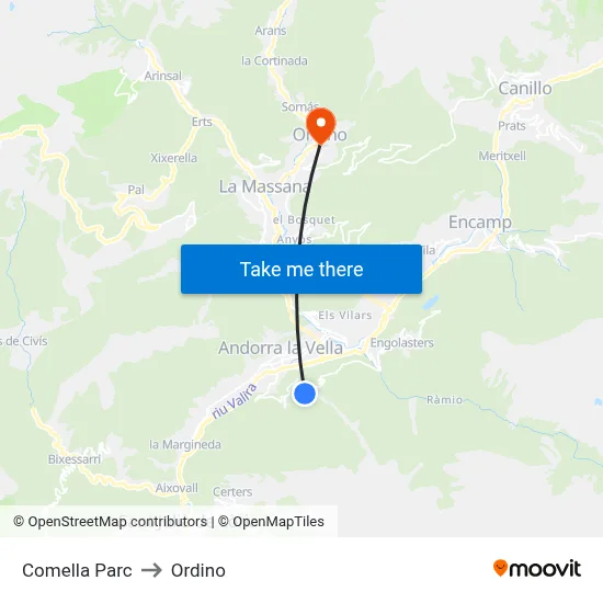 Comella Parc to Ordino map