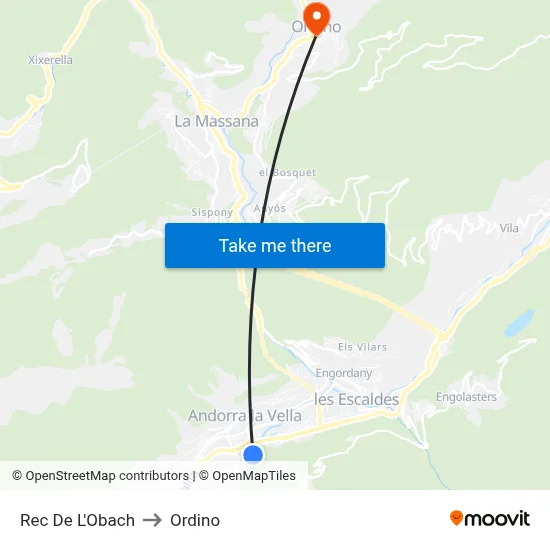 Rec De L'Obach to Ordino map