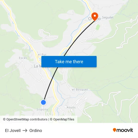 El Jovell to Ordino map