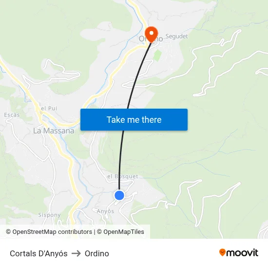 Cortals D'Anyós to Ordino map