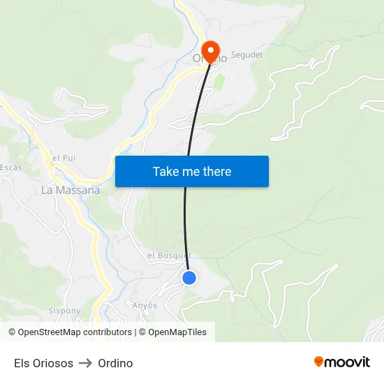 Els Oriosos to Ordino map