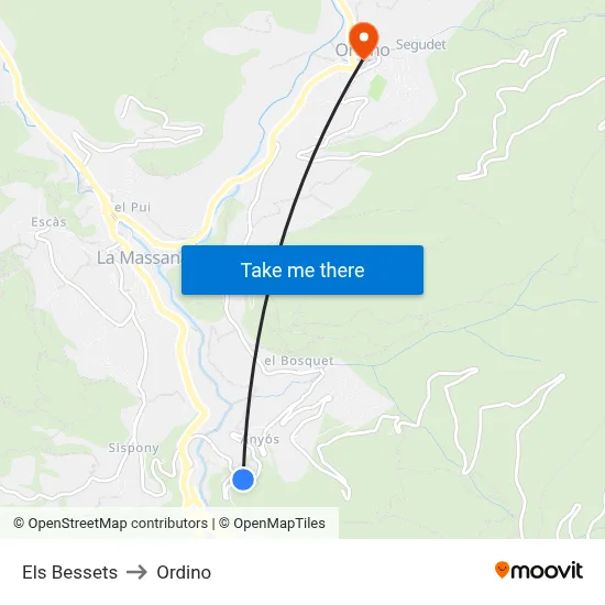 Els Bessets to Ordino map
