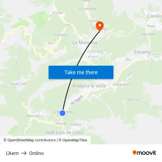 L'Aern to Ordino map