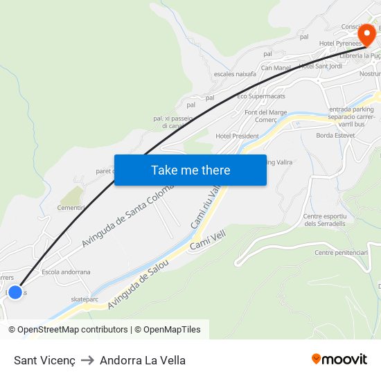 Sant Vicenç to Andorra La Vella map