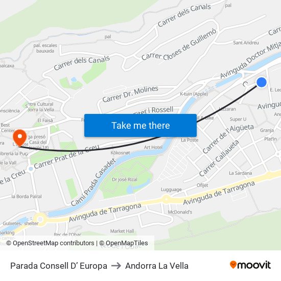 Parada Consell D’ Europa to Andorra La Vella map
