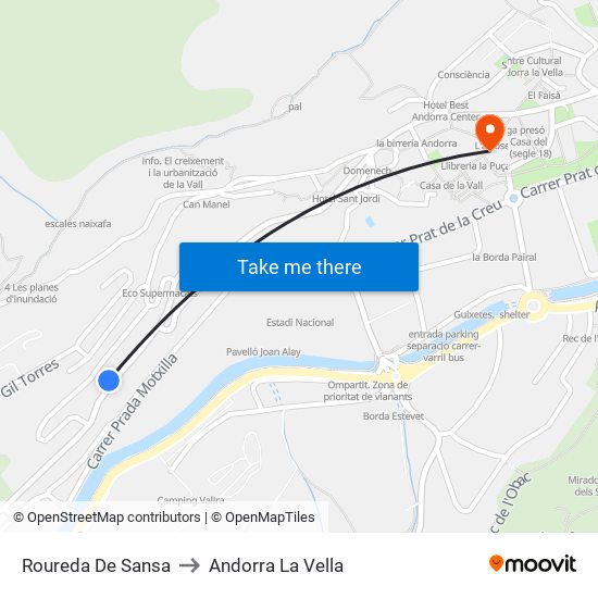 Roureda De Sansa to Andorra La Vella map