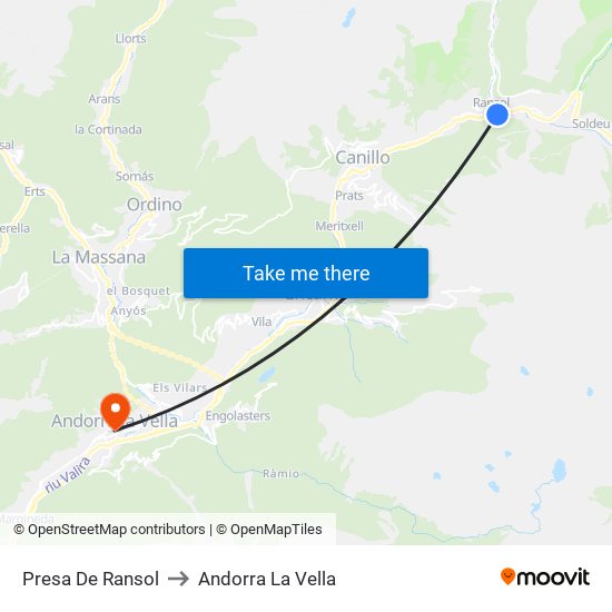 Presa De Ransol to Andorra La Vella map