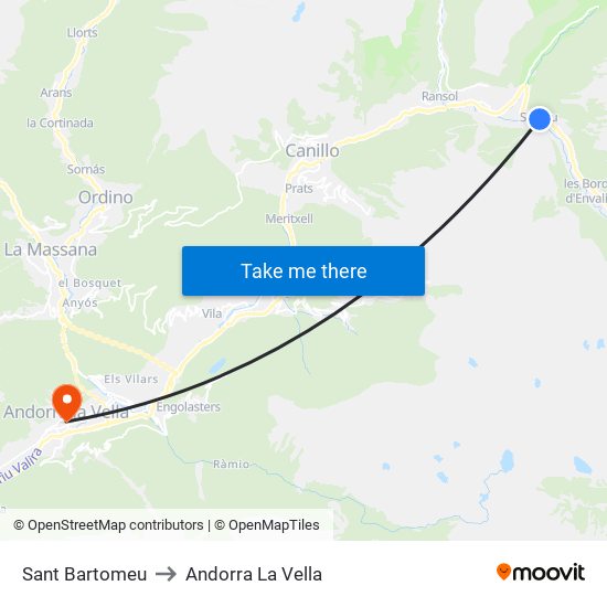 Sant Bartomeu to Andorra La Vella map