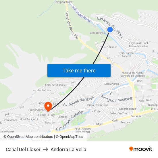 Canal Del Lloser to Andorra La Vella map