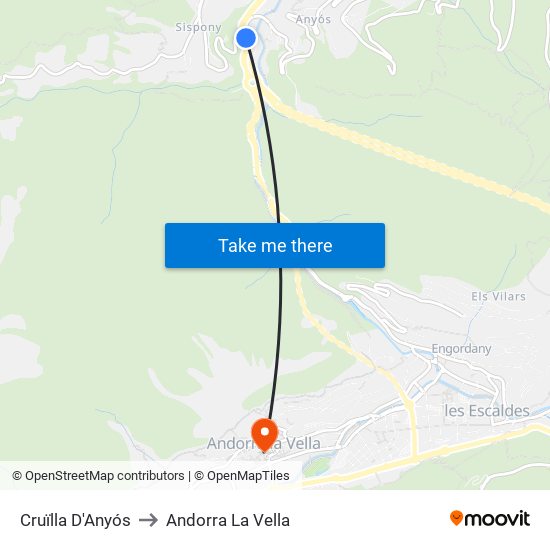 Cruïlla D'Anyós to Andorra La Vella map