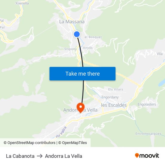 La Cabanota to Andorra La Vella map