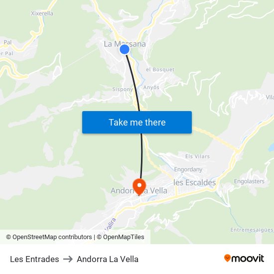 Les Entrades to Andorra La Vella map