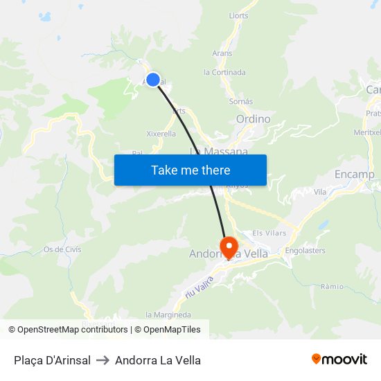 Plaça D'Arinsal to Andorra La Vella map