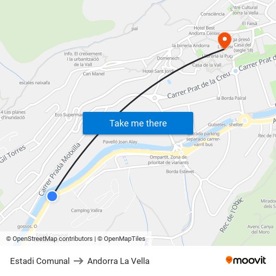 Estadi Comunal to Andorra La Vella map