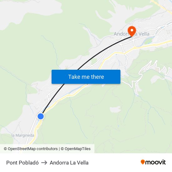 Pont Pobladó to Andorra La Vella map