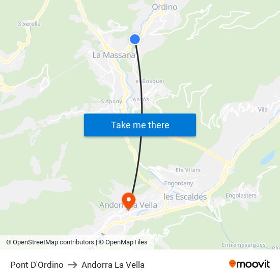 Pont D'Ordino to Andorra La Vella map