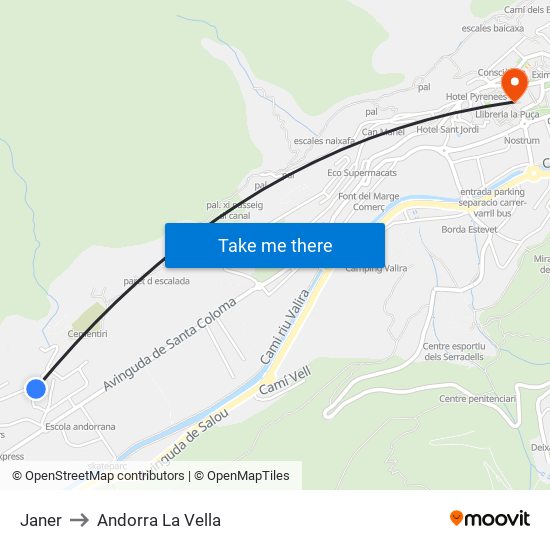 Janer to Andorra La Vella map