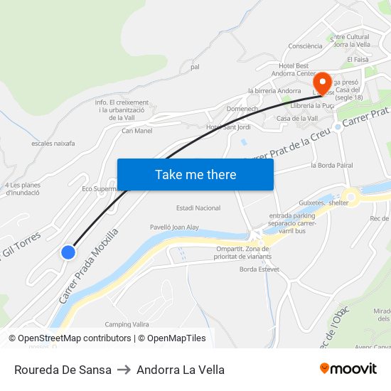 Roureda De Sansa to Andorra La Vella map