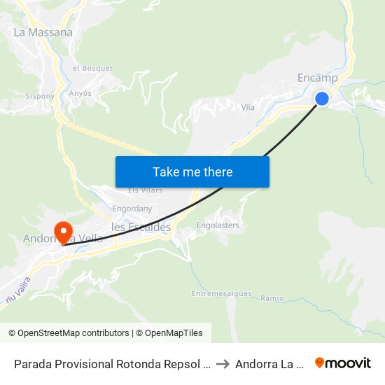 Parada Provisional Rotonda Repsol Baixada to Andorra La Vella map