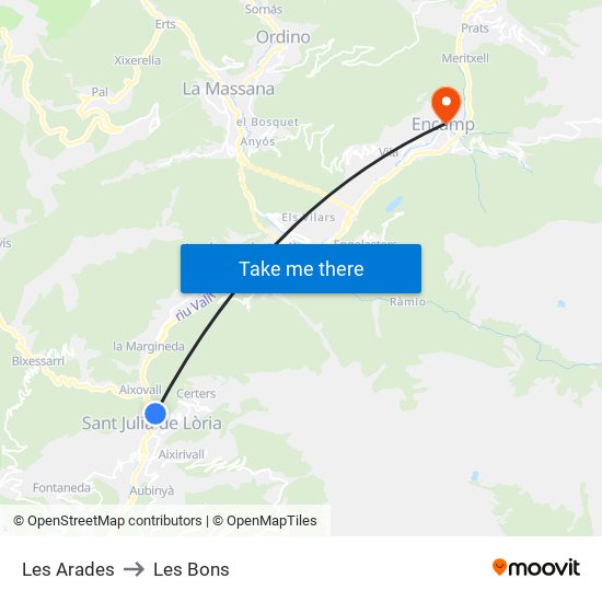 Les Arades to Les Bons map