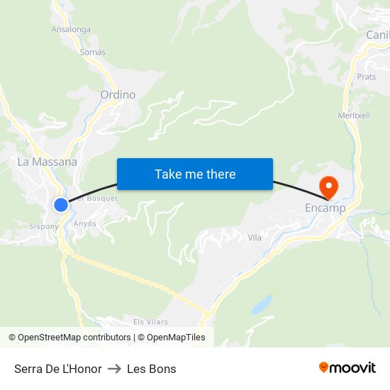 Serra De L'Honor to Les Bons map