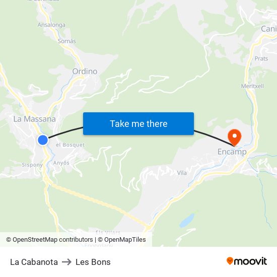 La Cabanota to Les Bons map