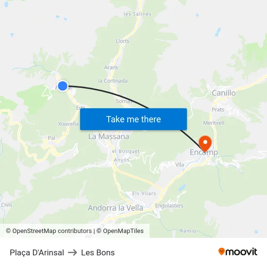 Plaça D'Arinsal to Les Bons map
