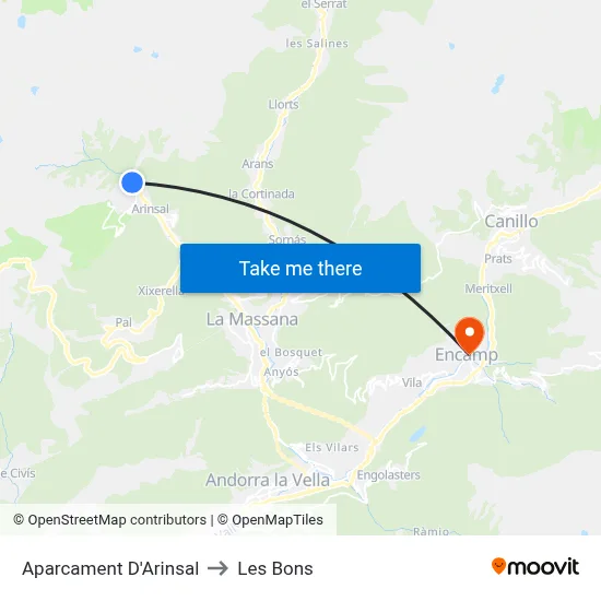 Aparcament D'Arinsal to Les Bons map