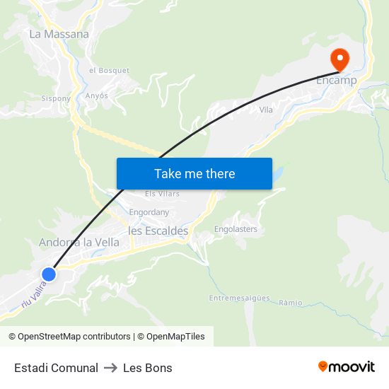 Estadi Comunal to Les Bons map