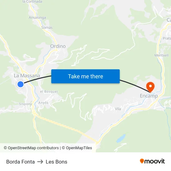 Borda Fonta to Les Bons map
