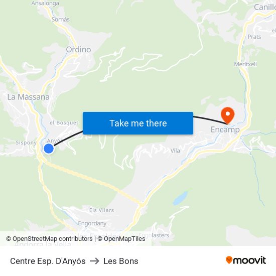 Centre Esp. D'Anyós to Les Bons map